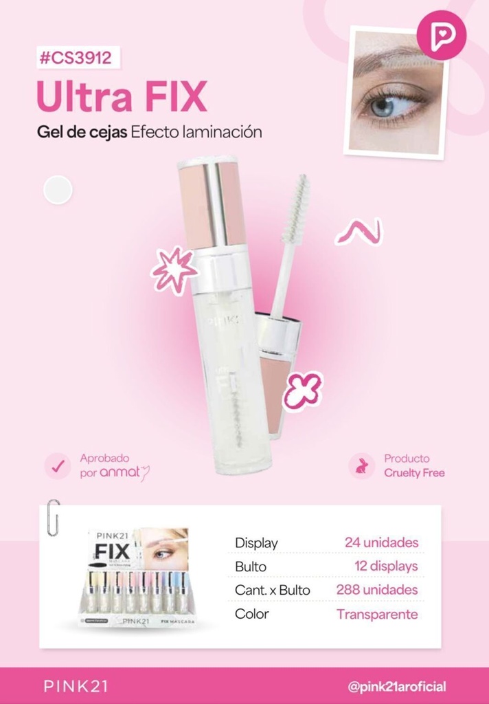 [PL-3912458924-X3] gel de cejas ultra fix Pink 21 (Pack X3)