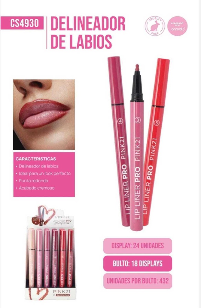 delineador de labios liquido corazon Pink 21
