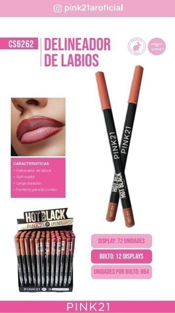 [PL-6262488150-X6] delineador de labios hot black Pink 21 (Pack X6)