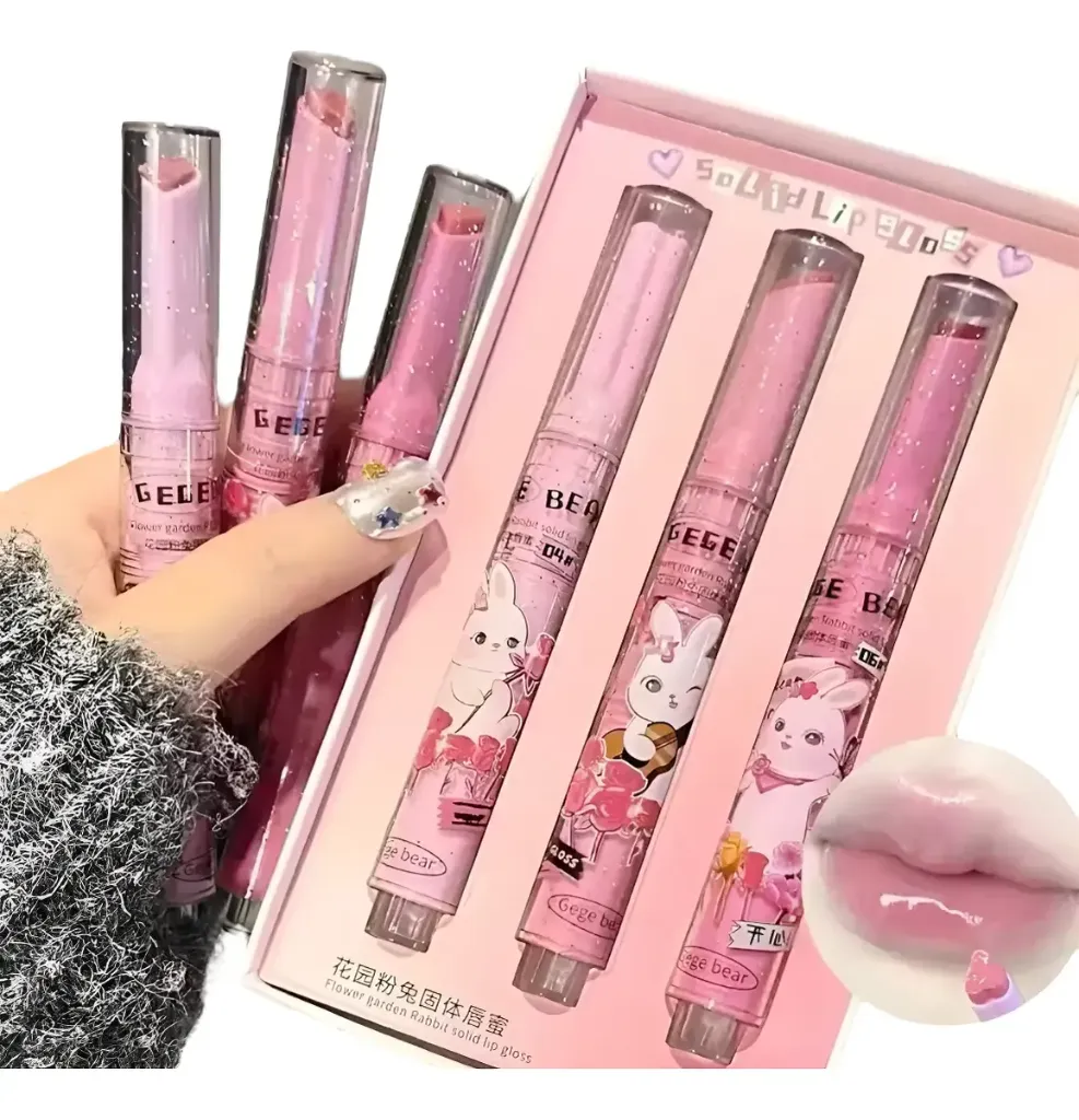 Set X3 Labiales Lipstick Solid Lip Gloss - Gege Bear
