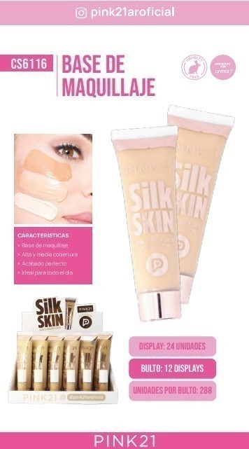 [PL-6116487504-X3] base de maquillaje silk skin Pink 21 (Pack X3)