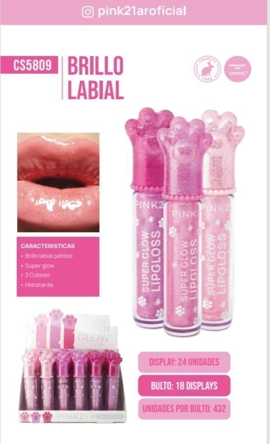 [PL-5809-487009-X3] lip gloss patita de gato Pink 21 (Pack X3)