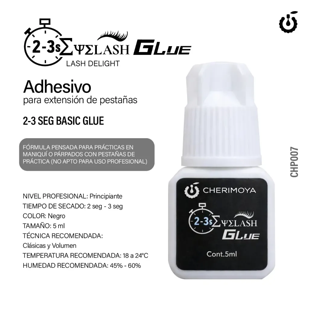 Adhesivo para extensión de pestaña de práctica 5ml Basic Glue 2-3s Cherimoya___Pack X6