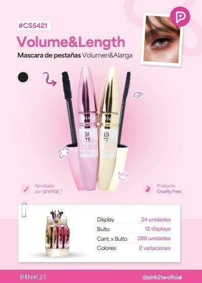 Mascara de pestañas LASH EXTRA VOLUME PINK 21