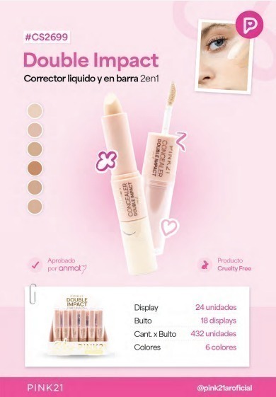 Corrector liquido y en barra DOUBLE IMPACT 24hs PINK 21