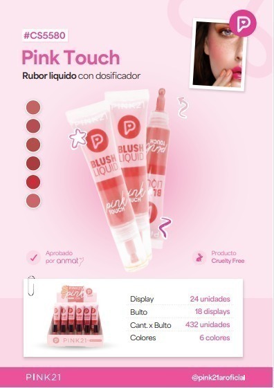 [PL-5580/484626] Rubor liquido PINK TOUCH PINK 21