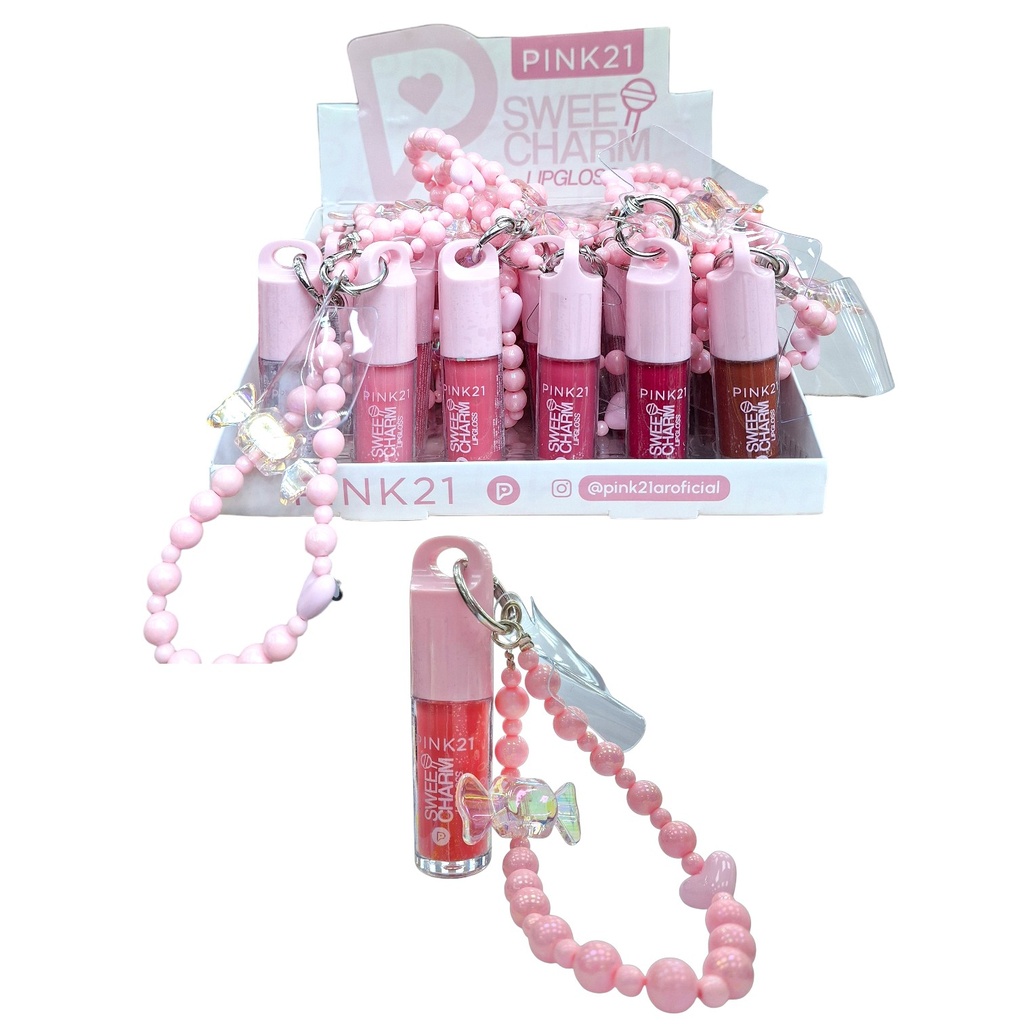[PM-CS7072] LIP GLOSS CON LLAVERO PARA CELULAR PERLAS PINK 21