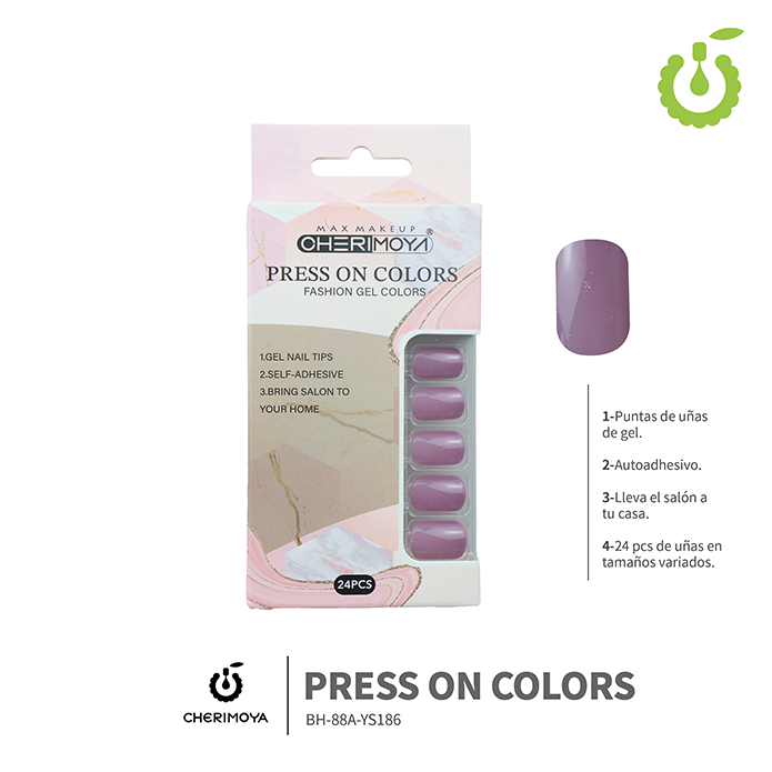 Press on nails oval brillo 24 pcs (pack x12) -BH001207 /BH-88A-YS186
