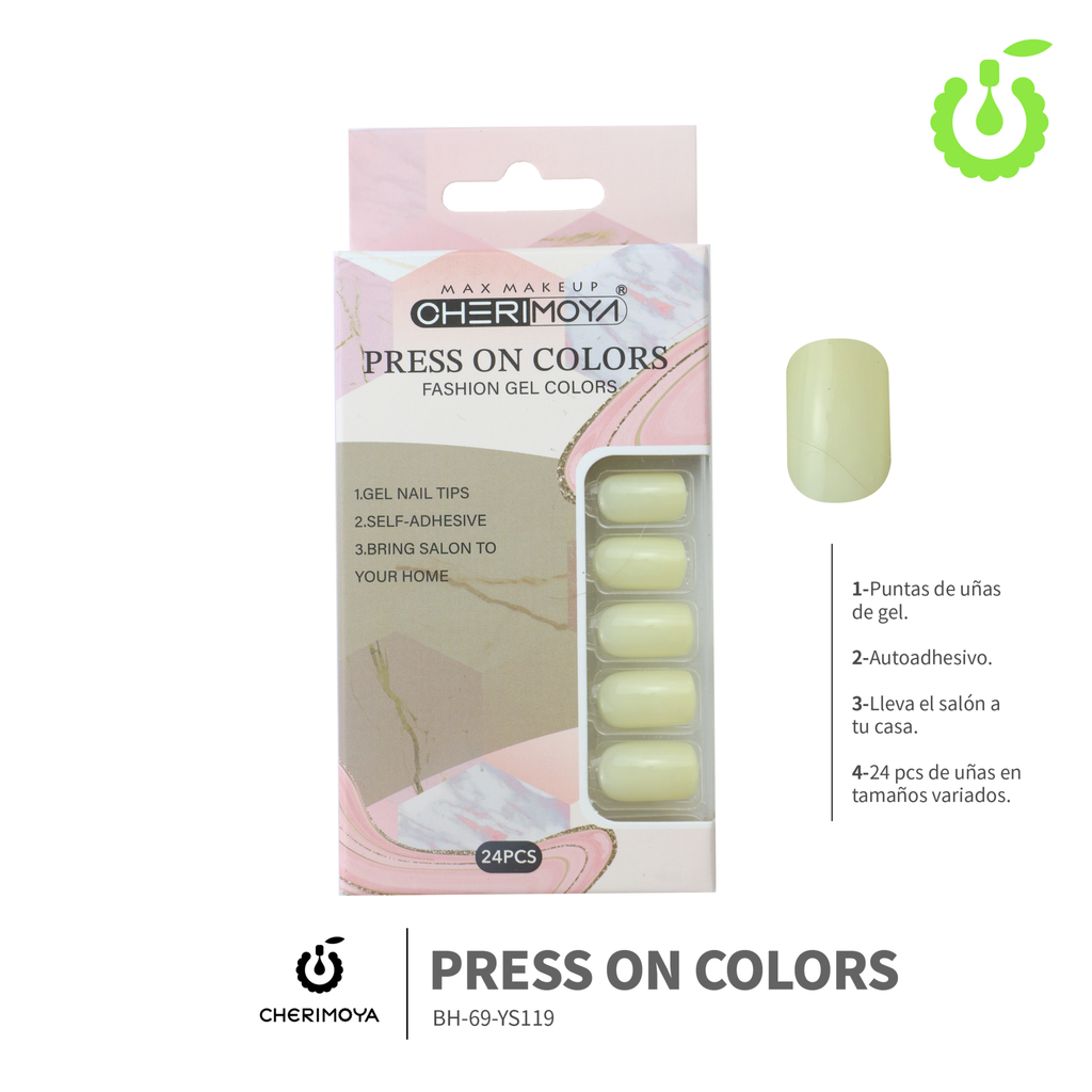 Press on nails Cuadrado  69-YS Brillo 24pcs ___Pack X12 -BH001205/BH-69-YS119