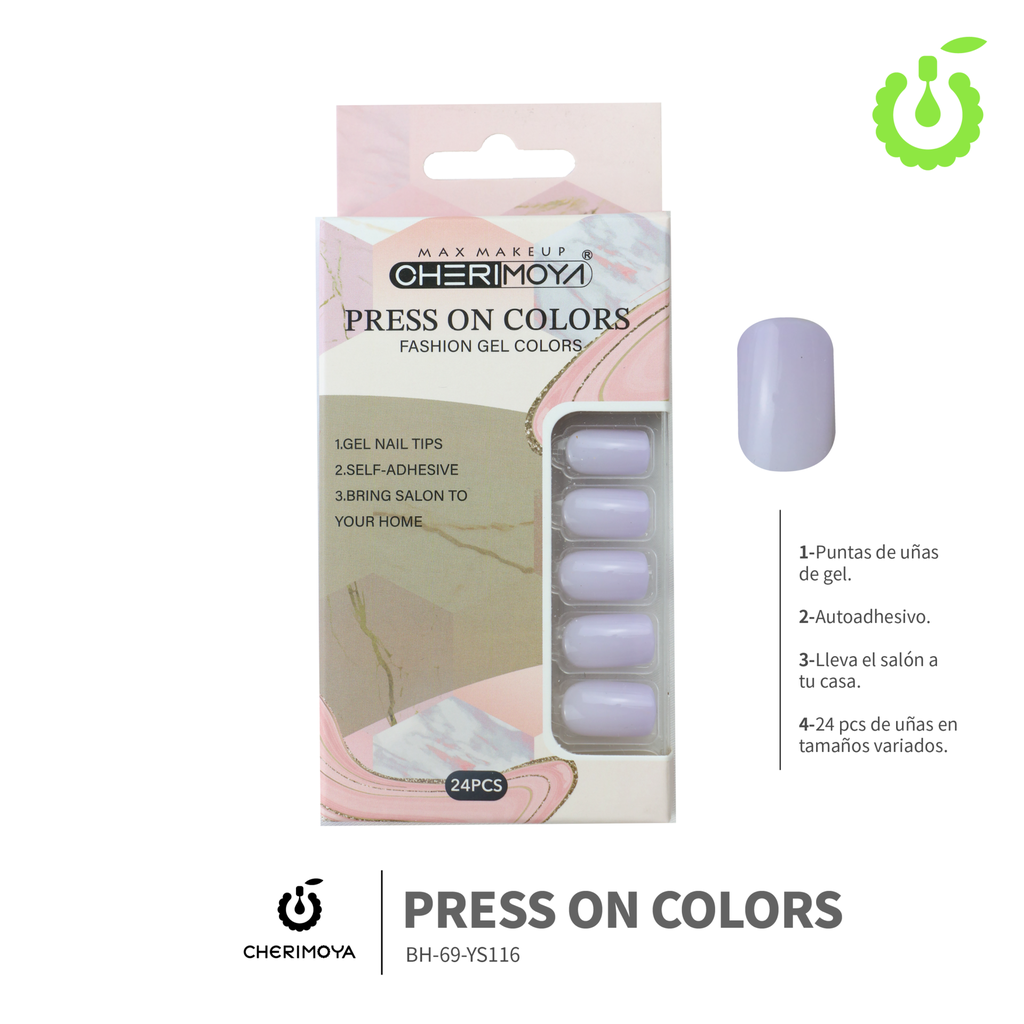 Press on nails Cuadrado  69-YS Brillo 24pcs ___Pack X12 -BH001205/BH-69-YS116