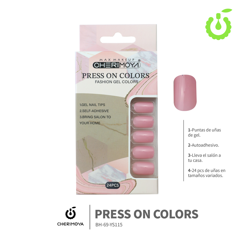 Press on nails Cuadrado  69-YS Brillo 24pcs (pack x12) -BH001205/BH-69-YS115