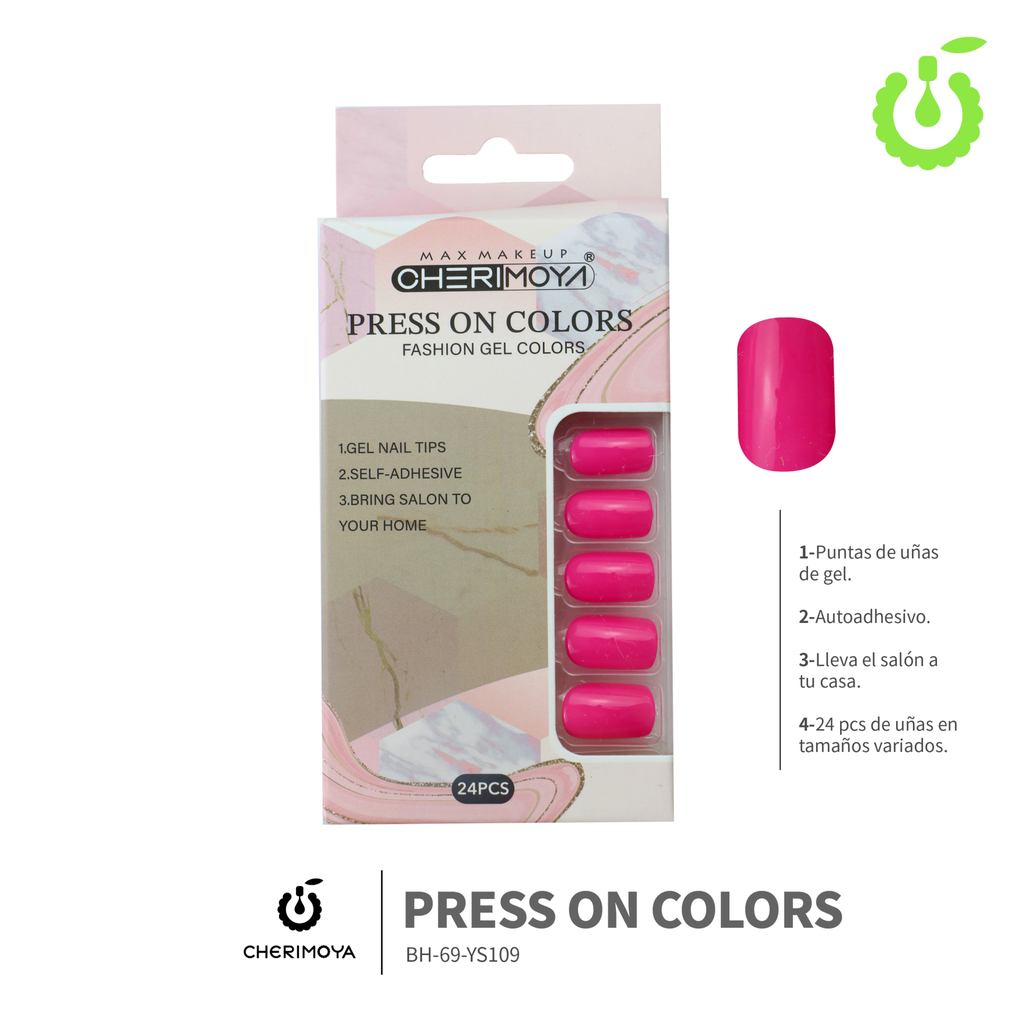 Press on nails Cuadrado  69-YS Brillo 24pcs (pack x12) -BH001205/BH-69-YS109