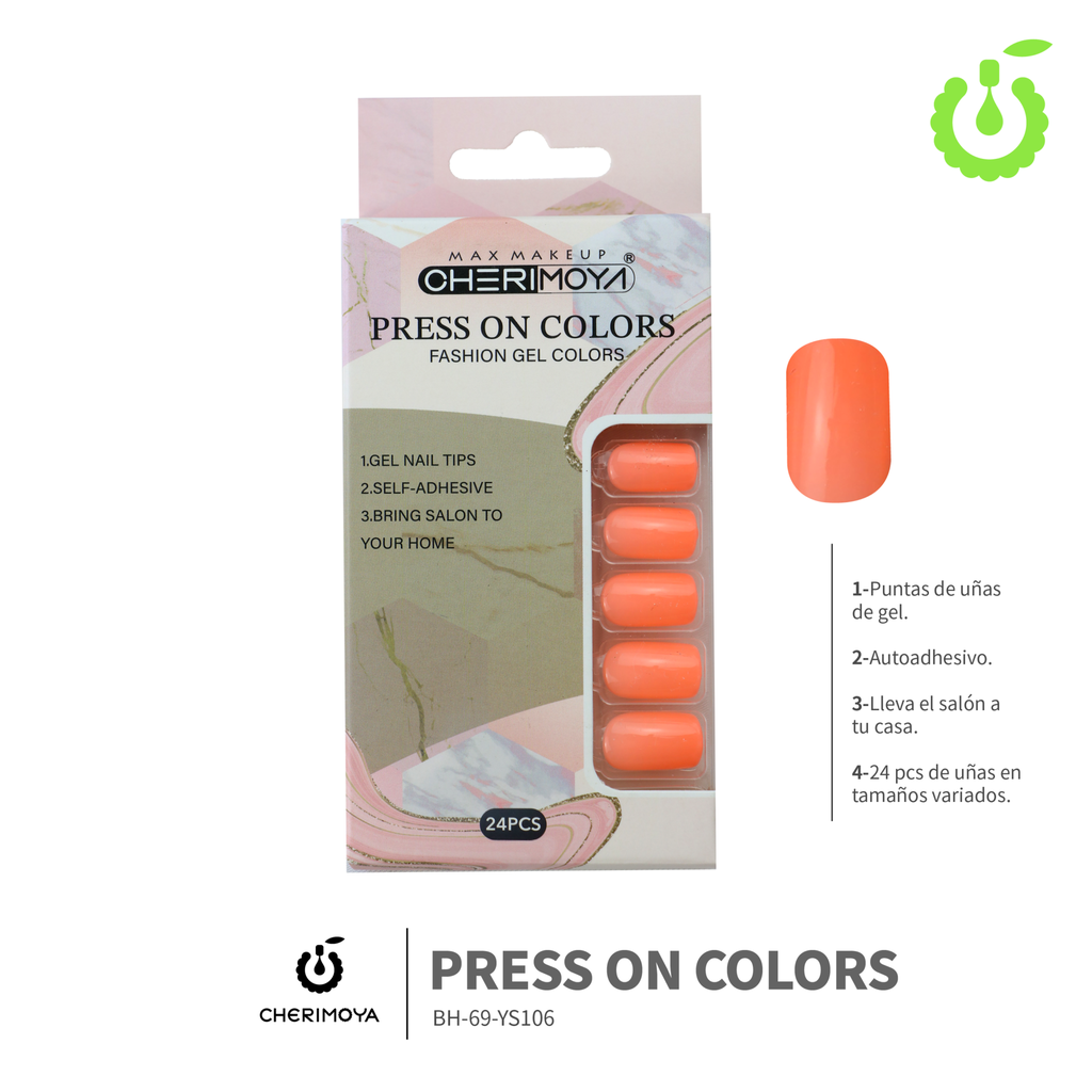 Press on nails Cuadrado  69-YS Brillo 24pcs ___Pack X12 -BH001205/BH-69-YS106