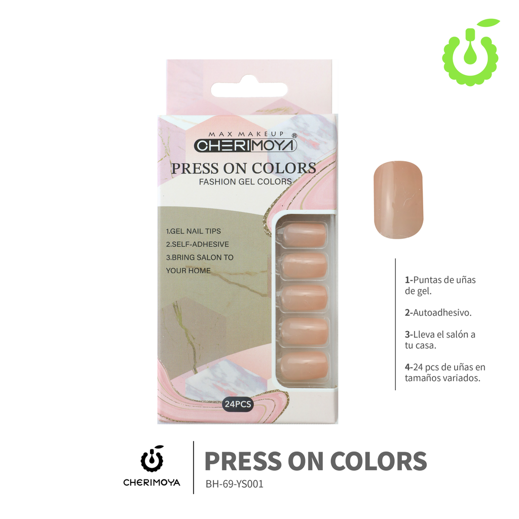 Press on nails Cuadrado  69-YS Brillo 24pcs (pack x12) -BH001205/BH-69-YS001