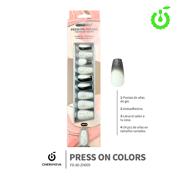 Press on nails coffin  KIT  30 pcs (pack x12) -BH001206-2/FD-80-ZH009
