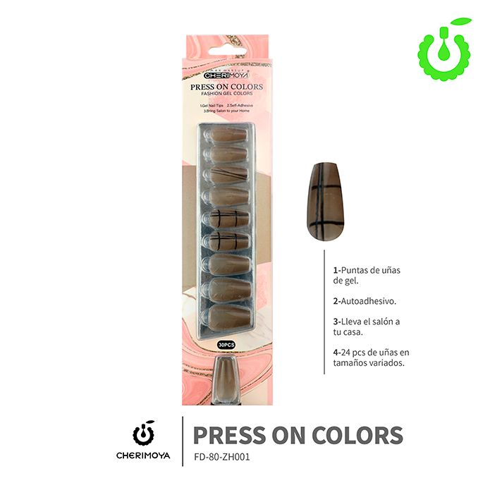 Press on nails coffin  KIT  30 pcs (pack x12) -BH001206-2/FD-80-ZH001