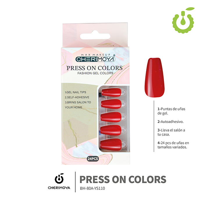 Press on nails coffin  80-YS brillo 24pcs (pack x12) -BH001206 /BH-80A-YS110