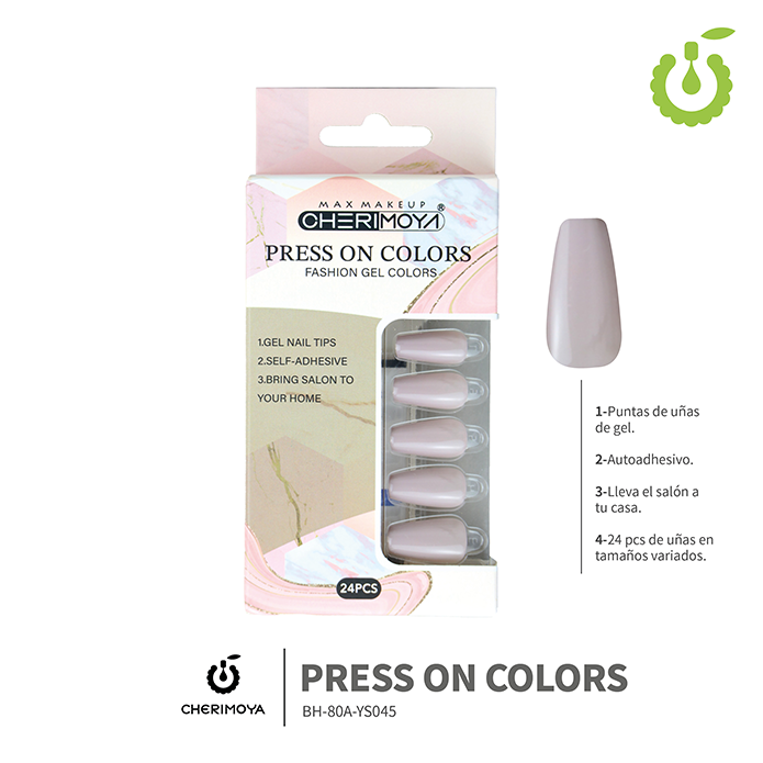 Press on nails coffin  80-YS brillo 24pcs (pack x12) -BH001206 /BH-80A-YS045