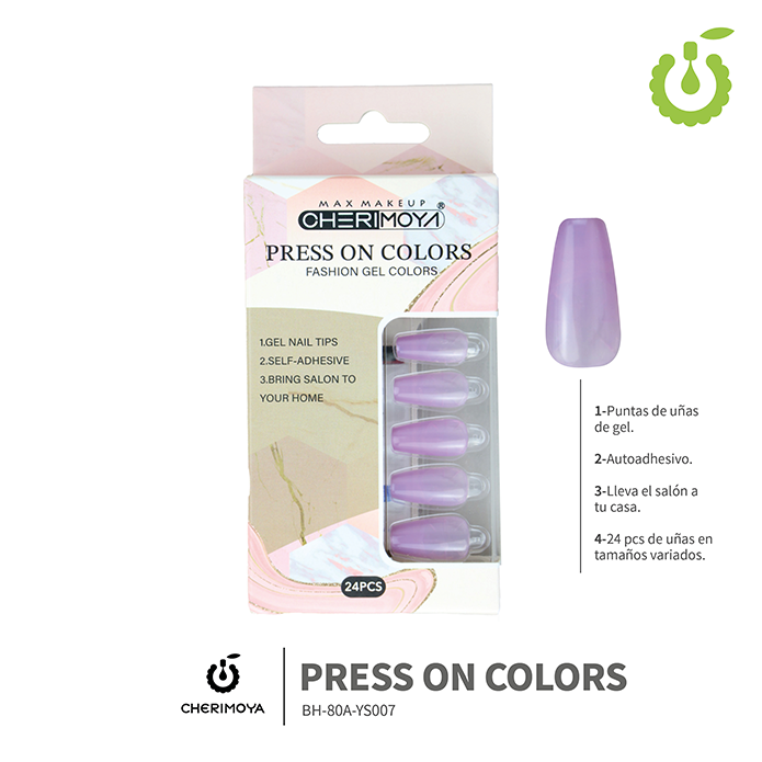 Press on nails coffin  80-YS brillo 24pcs (pack x12) -BH001206 /BH-80A-YS007