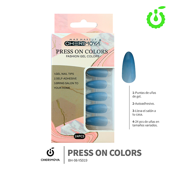 Press on nails Almendra brillo  x 24pcs (pack x12) -BH001204/BH-98-YS019
