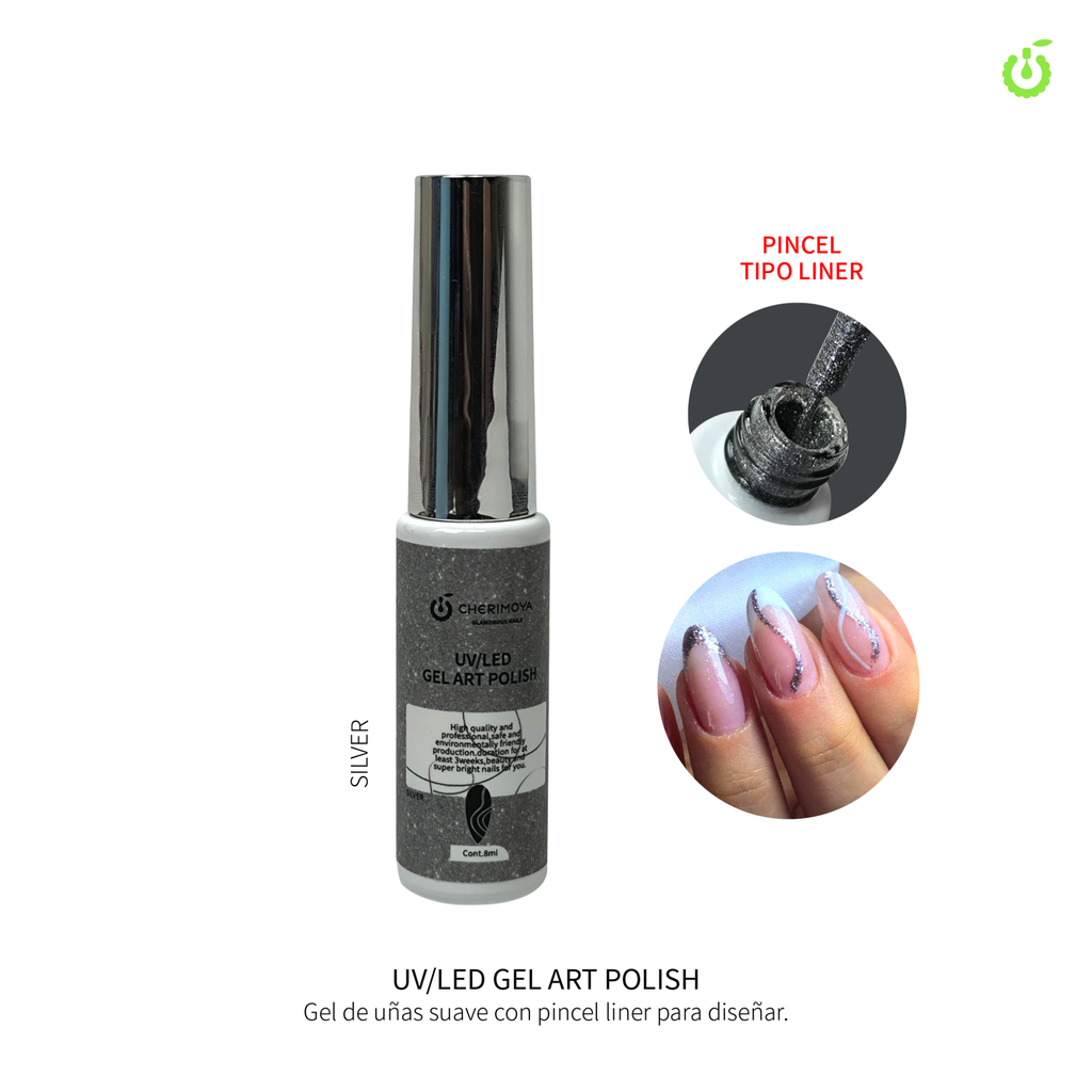 Gel Art Polish 8ml (Semi para nail art) Plateado ___Pack X12 -CH104-05