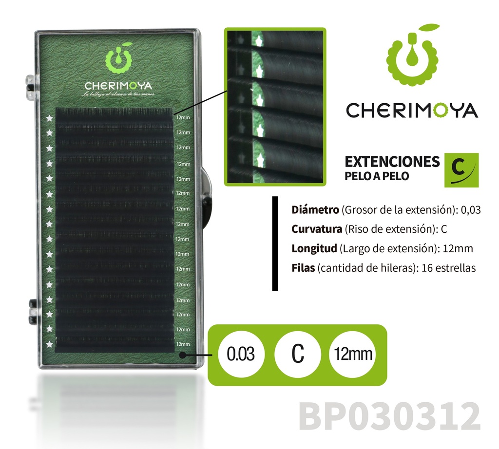 [BP030312] A826 Extensión de pestañas pelo por pelo 0.03C-12MM___Pack X10-BP030312