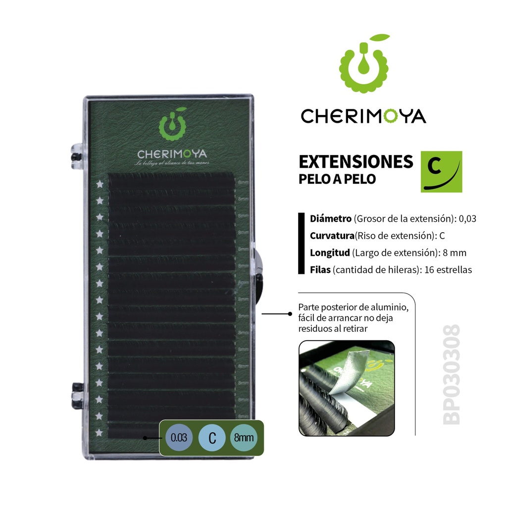 [BP030308] A822 Extensión de pestañas pelo por pelo 0.03C-8MM___Pack X10-BP030308