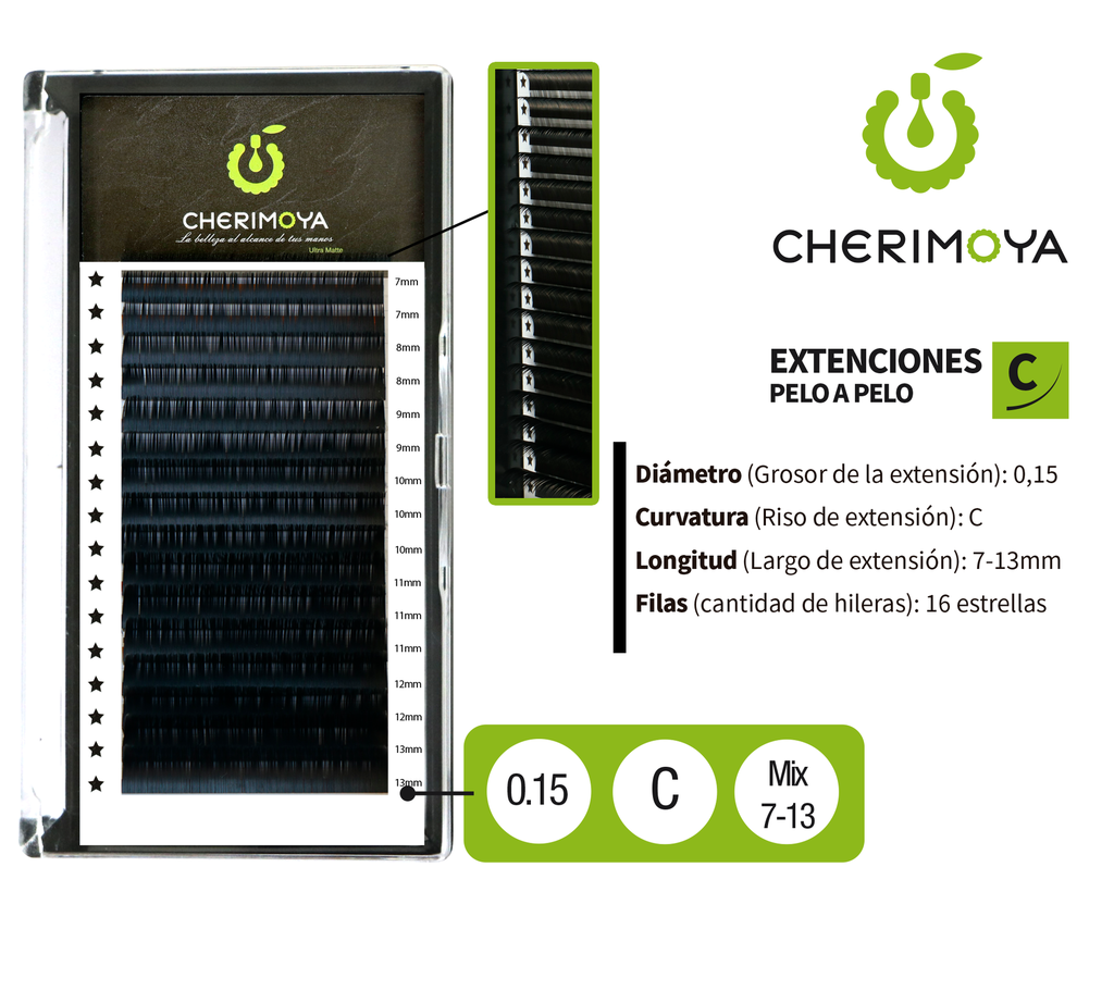[BH021026MIX] A810 Extensión de pestañas pelo por pelo 0.15C MIX (7-13MM)___Pack X10-BH021026MIX