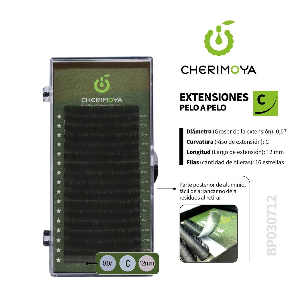 [BP030712] A808 Extensión de pestañas pelo por pelo 0.07C -12MM___Pack X10-BP030712