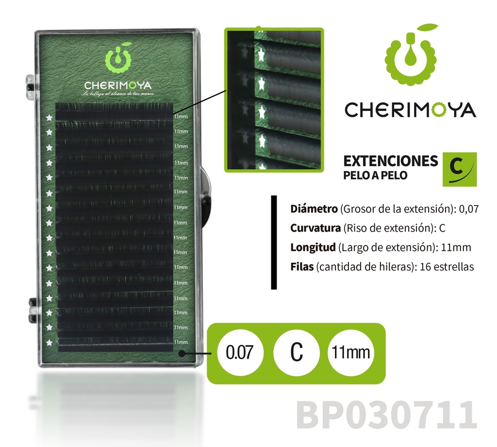 [BP030711] A807 Extensión de pestañas pelo por pelo 0.07C -11MM___Pack X10-BP030711