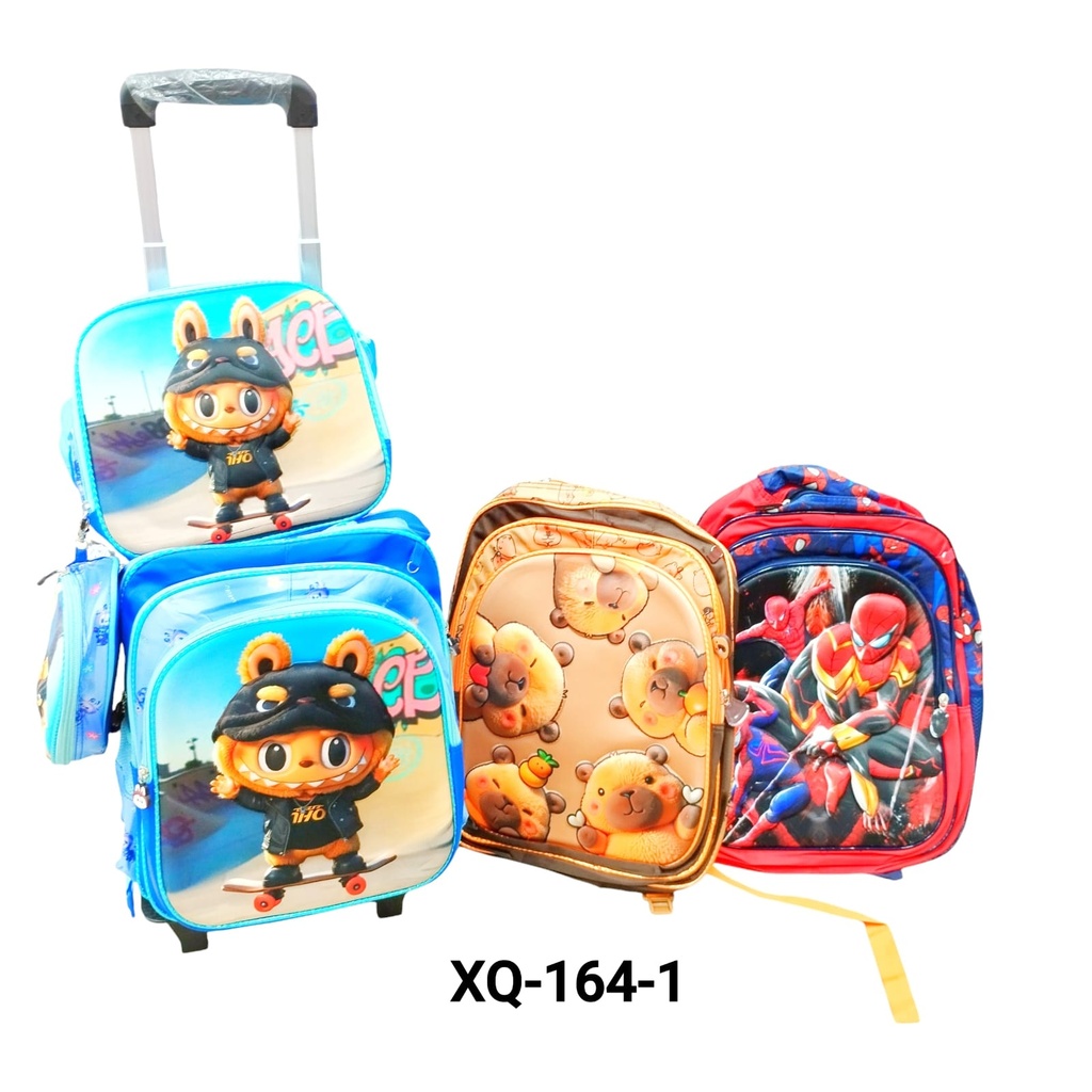 MOCHILA INFANTIL C/CARRITO +LUNCHERA Y CARTUCHERA X1U. (MAS DISEÑOS)