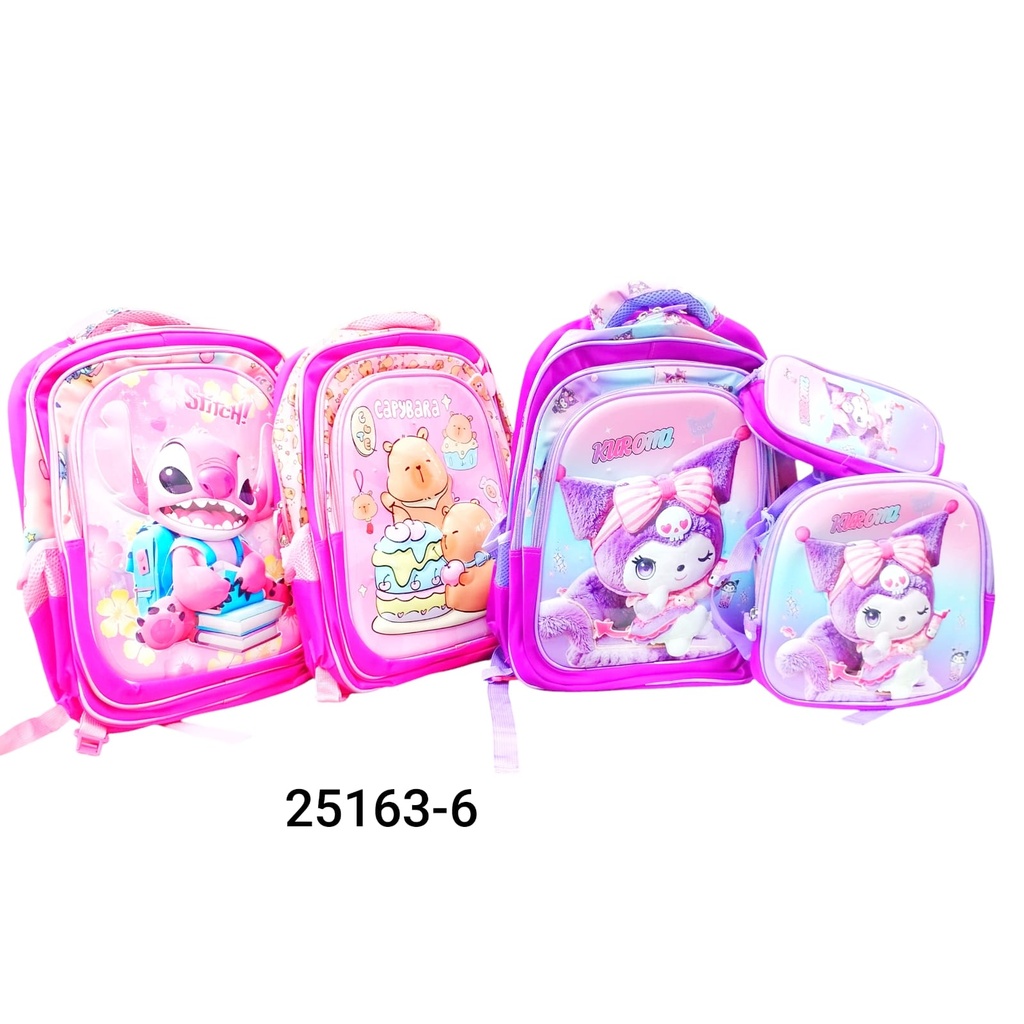 MOCHILA DOBLE CIERRE C/LUCES + LUNCHERA+ CARTUCHERA PERSONAJES X1U.
