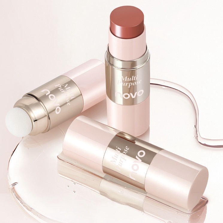 [PS-9008] Rubor brillo natural en barra multiuso con esponja aplicador (labial/iluminador) Novo