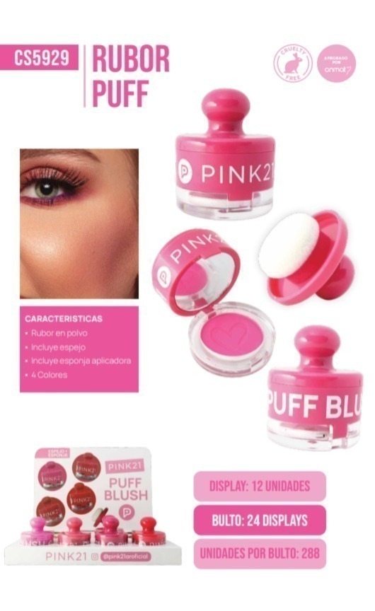 [PL-487122] Rubor esponja + espejo PUFF CS5929 PINK 21