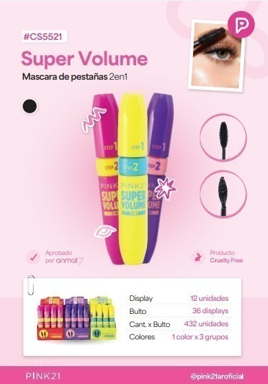 Mascara de pestañas SUPER VOLUME 2 EN 1 CS5521 PINK 21