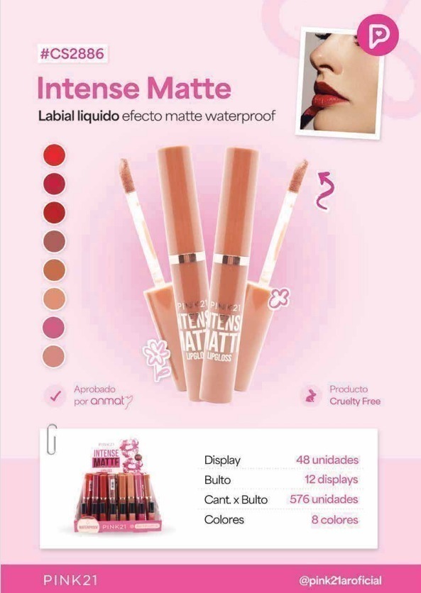 [PL-CS2886, 242877] Labial liquido matte INTENSE MATTE PINK 21