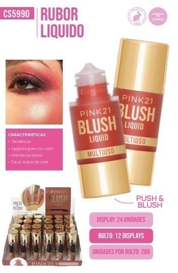 [PL-485517] Rubor liquido TAPA DORADA multiuso PINK 21