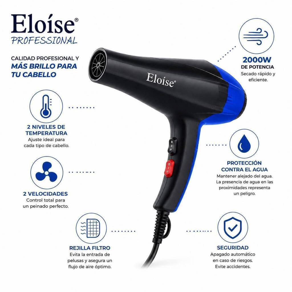 [PL-ESP001, 020006] Secador de pelo CAJA AZUL PROFESSIONAL ELOISE
