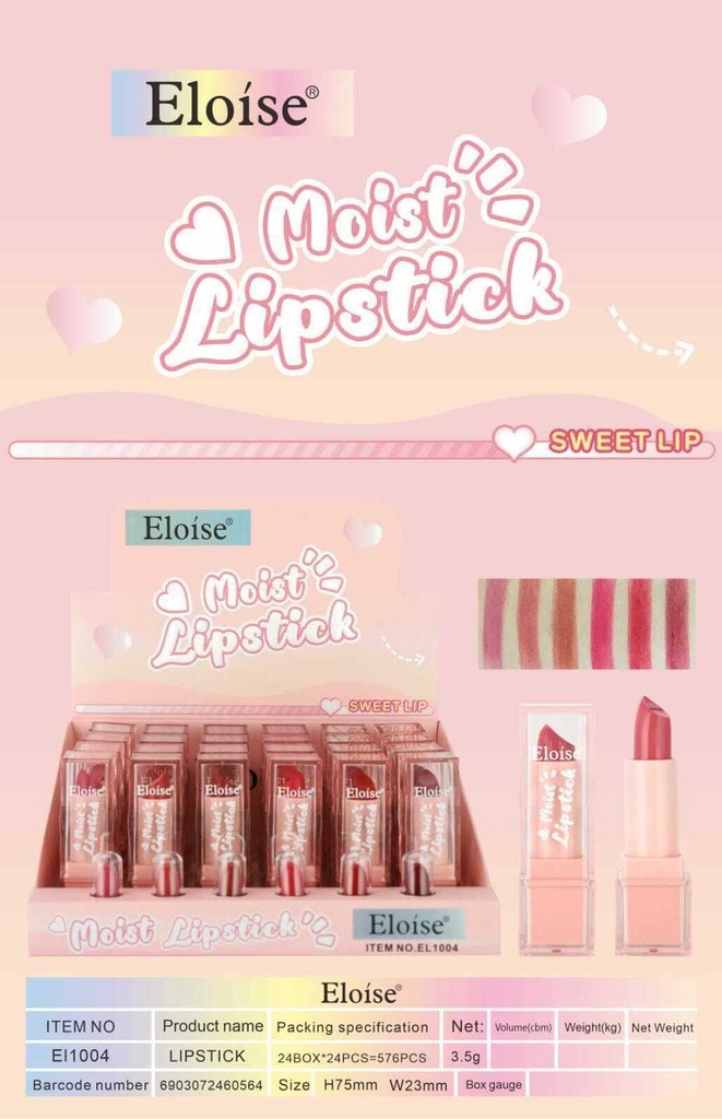 [PL-EL1004, 460564] Labial en barra MOIST LIP STICK ELOISE