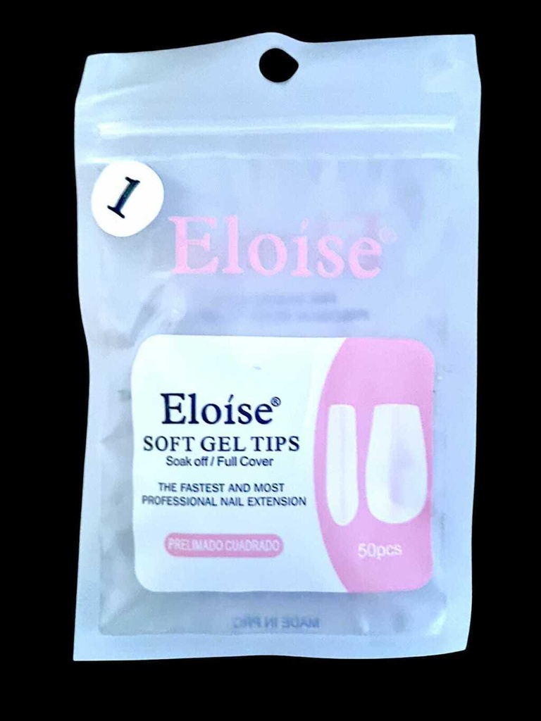 [PL-REPUESTO, 010793] TIPS SOFT GEL PRELIMADO CUADRADO X50 EN BOLSITA ELOISE