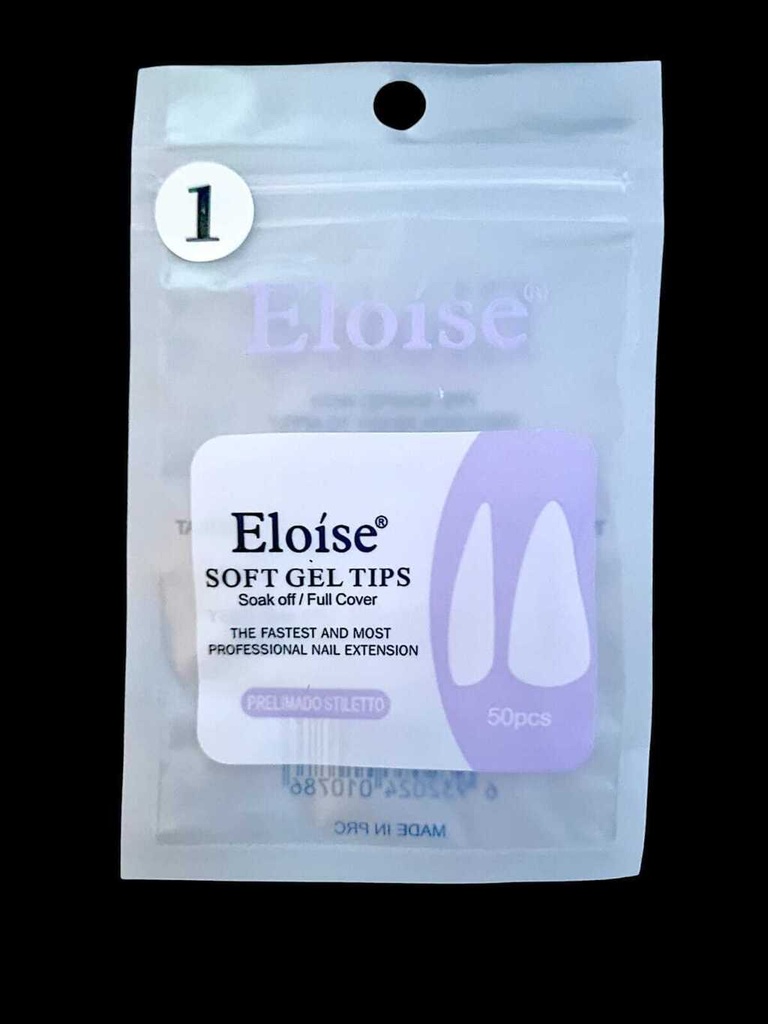 [PL-REPUESTO, 010786] TIPS SOFT GEL PRELIMADO STILETTO X50 EN BOLSITA ELOISE