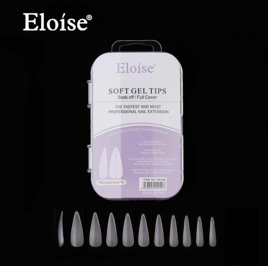 [PL-PS120, 010427] Tips soft gel PRELIMADO STILETTO x120 EN CAJA CHICA ELOISE