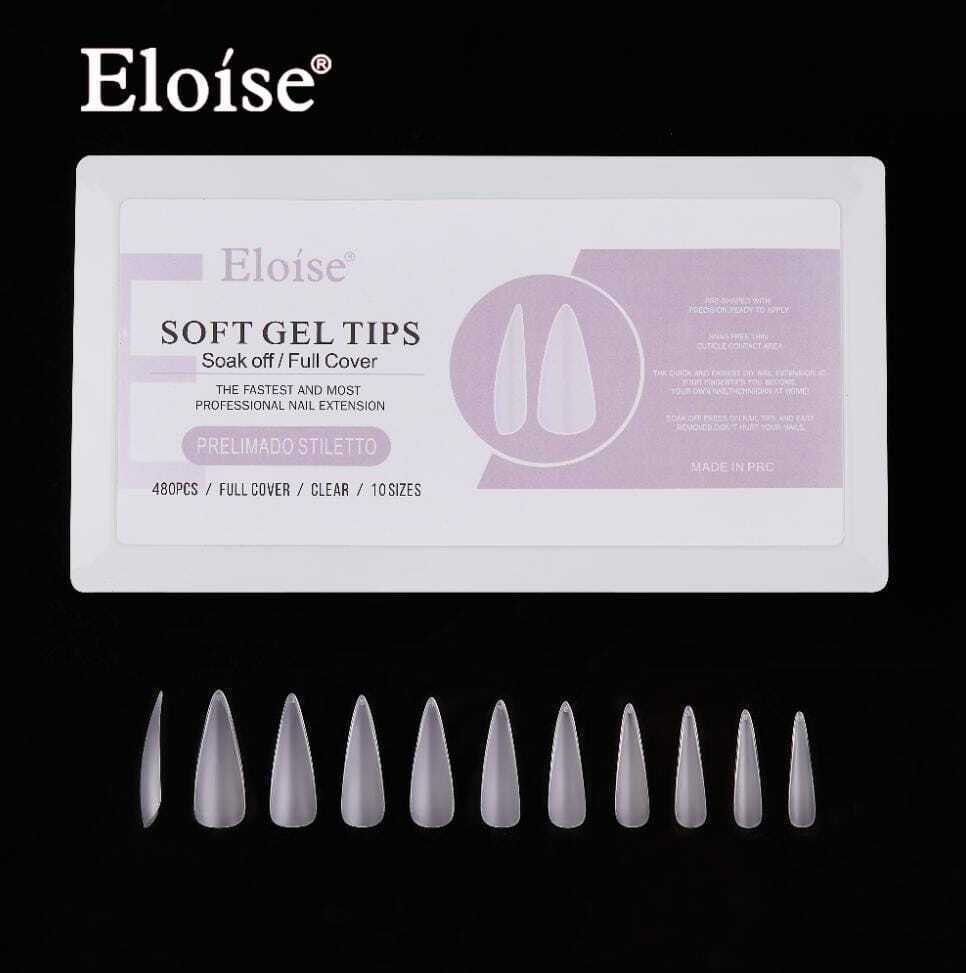 [PL-PS480, 010304] Tips soft gel PRELIMADO STILETTO X480 EN CAJA ELOISE