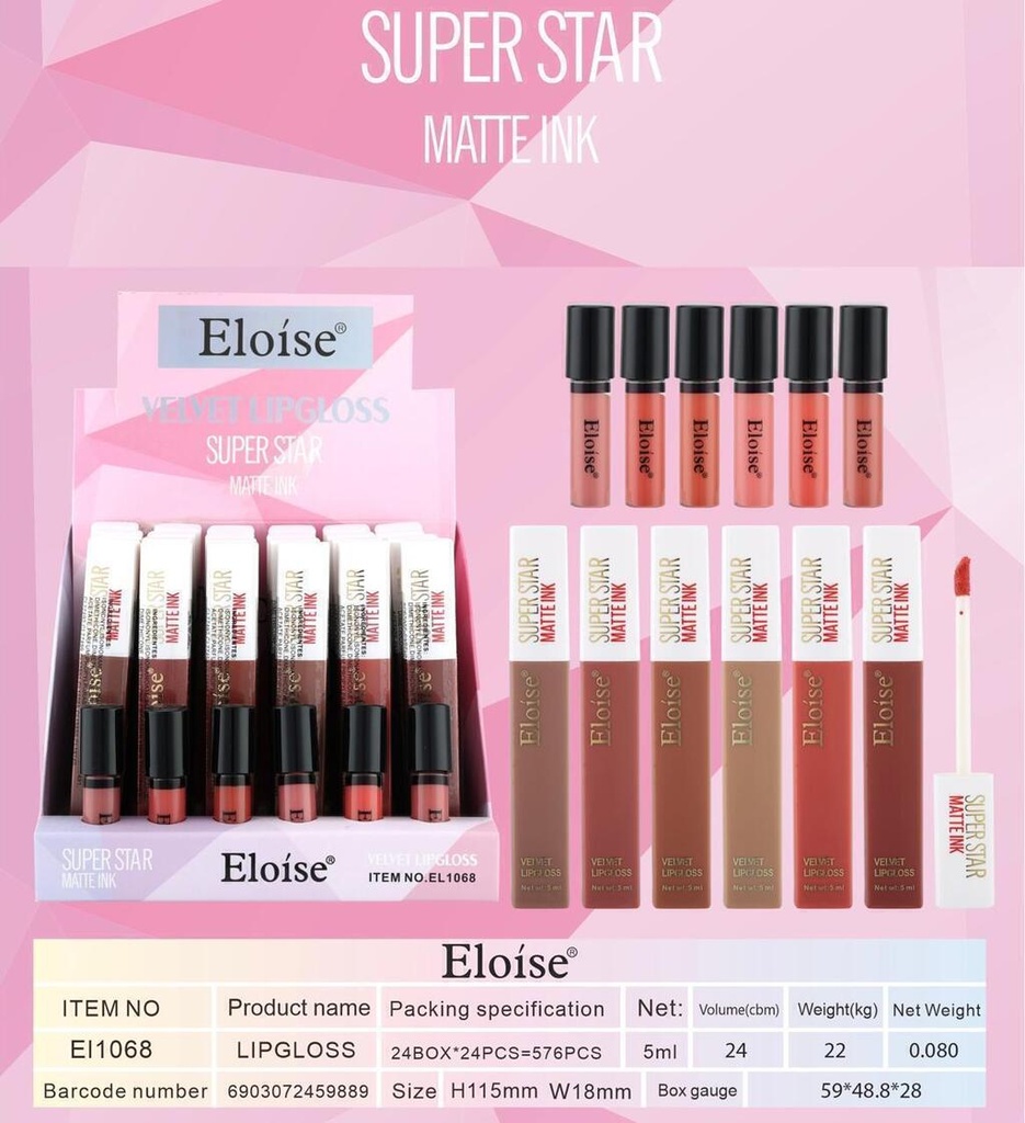 [PL-EL1068, 459889] Labial liquido matte SUPER STAR ELOISE