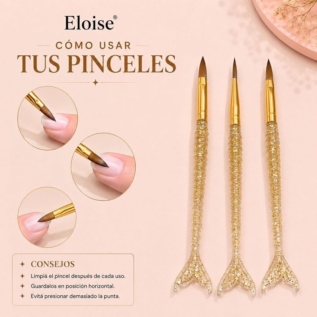 [PL-MRYSJB-Y, 084314] Pincel acrilico x3 cola de sirena DORADO ELOISE
