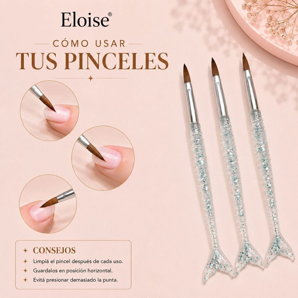 Pincel acrilico COLA DE SIRENA x3 ELOISE