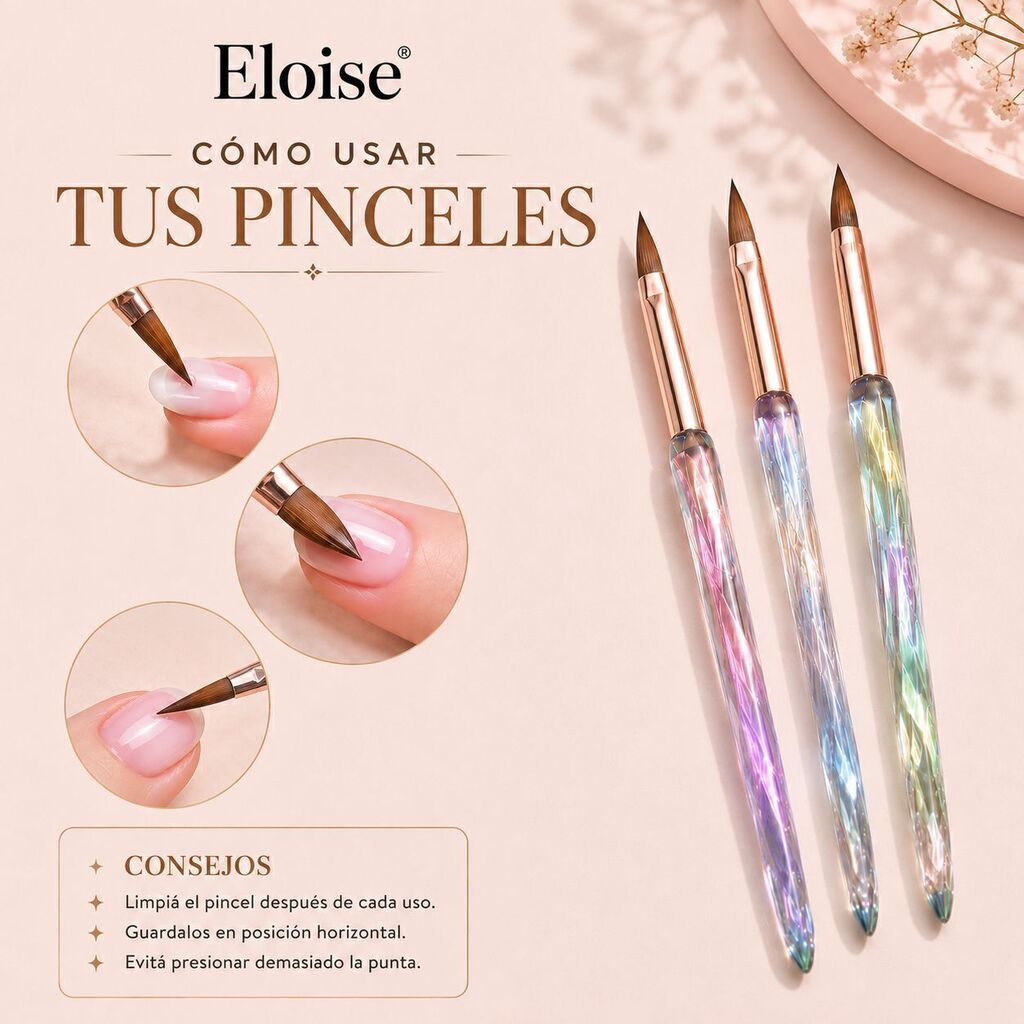 Pincel acrilico x3 translucido arcoiris ELOISE