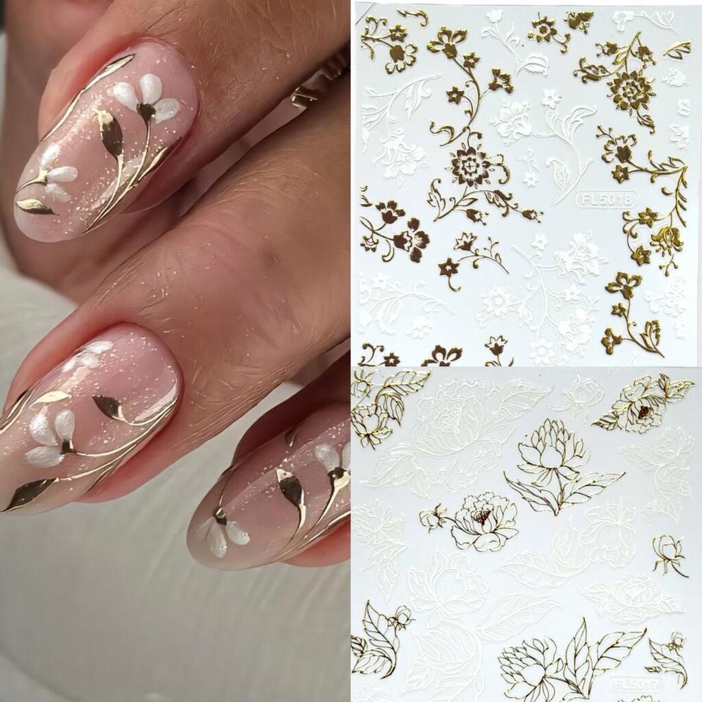 Stickers flores blanco y dorado FL5019