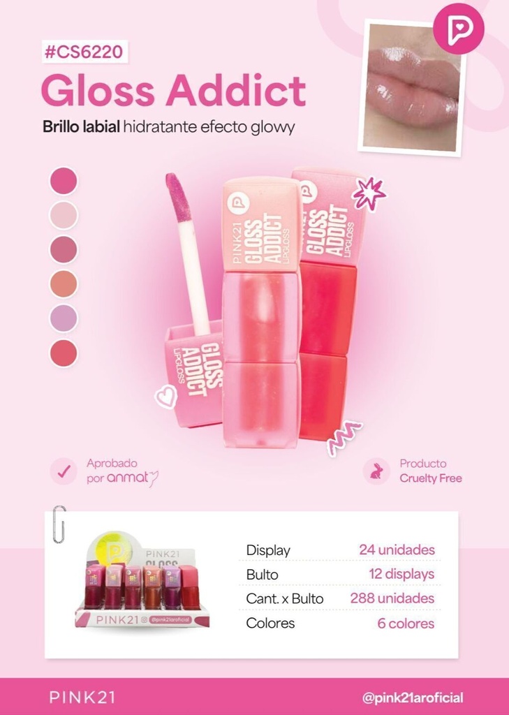 [PL-CS6220, 487955] Lip gloss glitter GLOSS ADDICT PINK 21