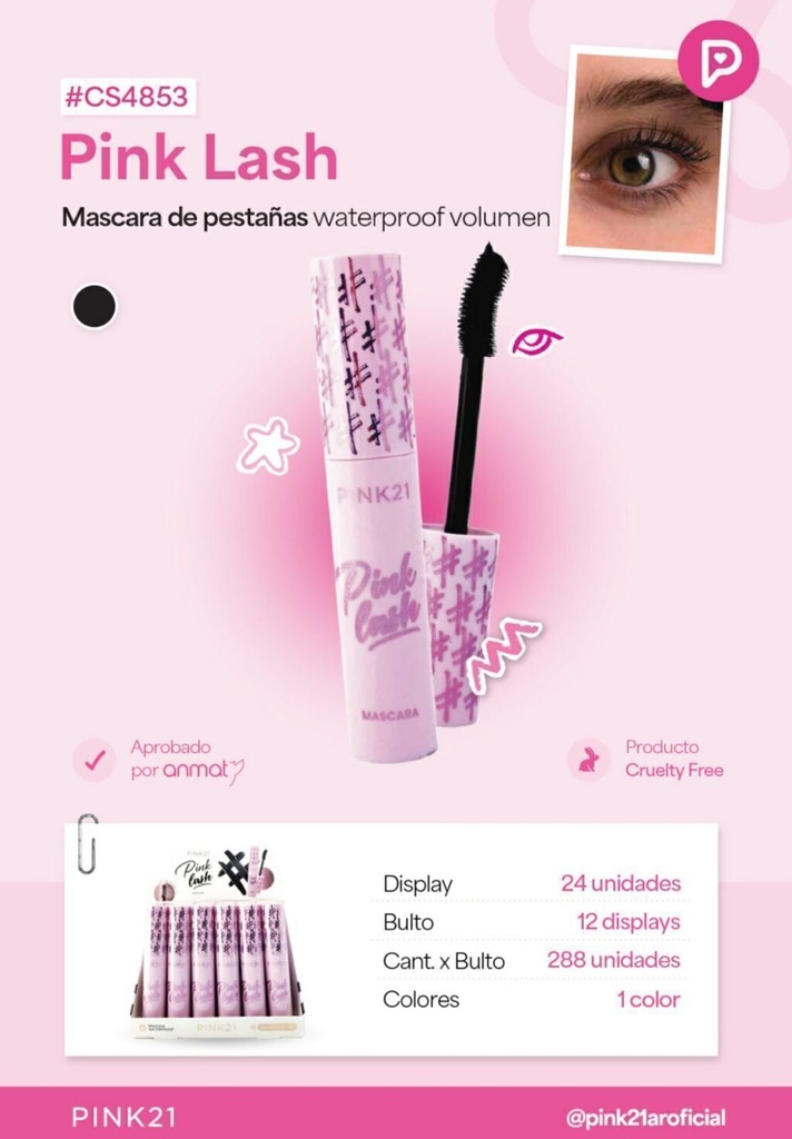 [PL-CS4853, 467063] Mascara de pestañas WATERPROOF PINK LASH PINK 21